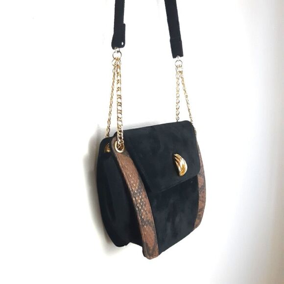 Canada Vintage Suede and Snakeskin Leather And Chain Crossbody Bag - Picture 3 of 15